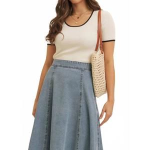 NEW IN FEBRUARY contrast edge scoop neck rib sweater top in cream